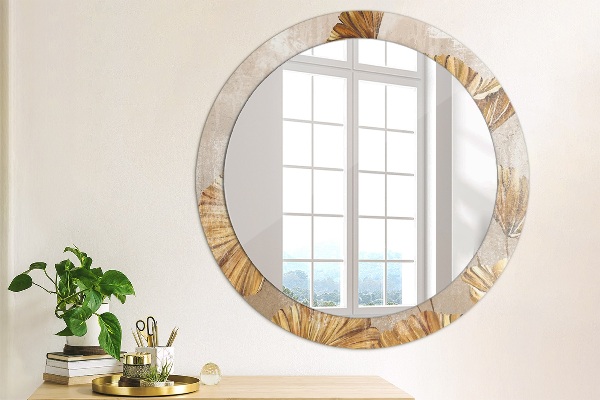Round mirror frame with print Golden leaves