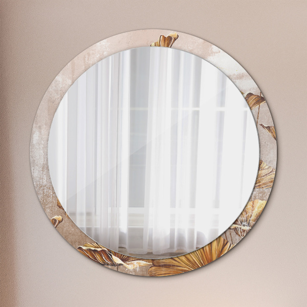Round mirror frame with print Golden leaves