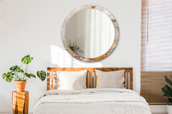 Round mirror frame with print Golden leaves