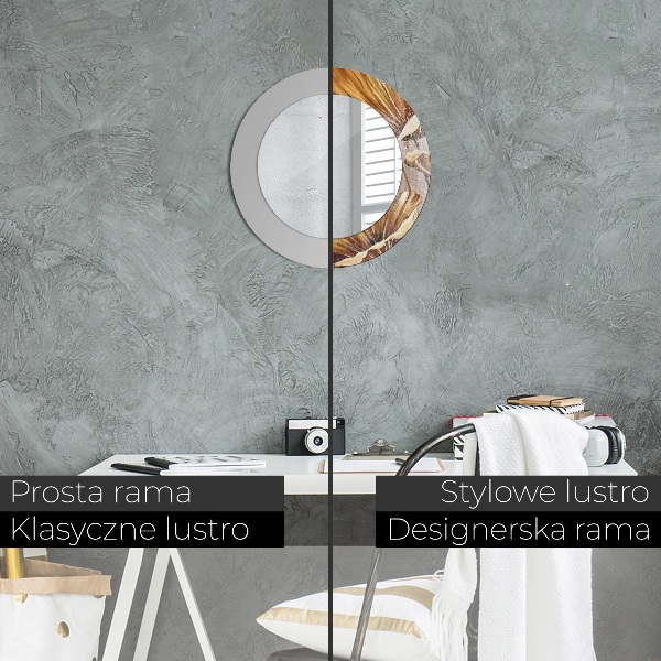 Round mirror frame with print Golden leaves