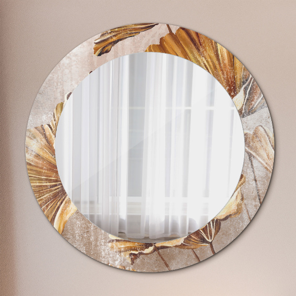 Round mirror frame with print Golden leaves
