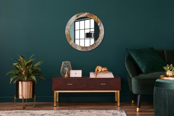 Round mirror frame with print Golden leaves