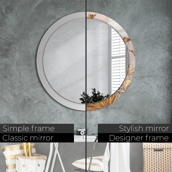 Round mirror frame with print Golden leaves