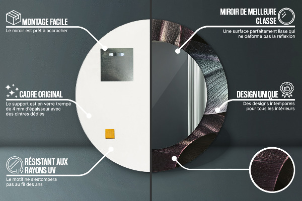 Round wall mirror design Dark tropical leaves