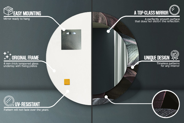 Round wall mirror design Dark tropical leaves