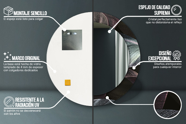 Round wall mirror design Dark tropical leaves