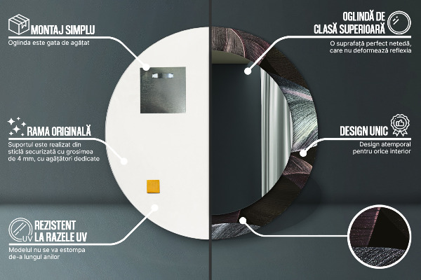 Round wall mirror design Dark tropical leaves