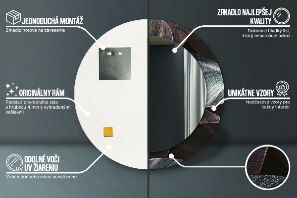 Round wall mirror design Dark tropical leaves