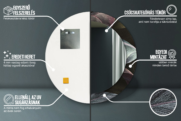 Round wall mirror design Dark tropical leaves