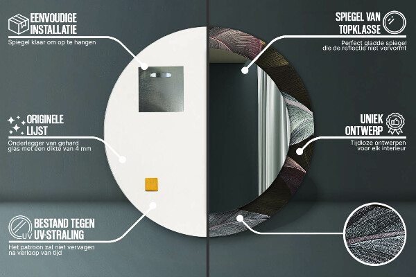 Round wall mirror design Dark tropical leaves