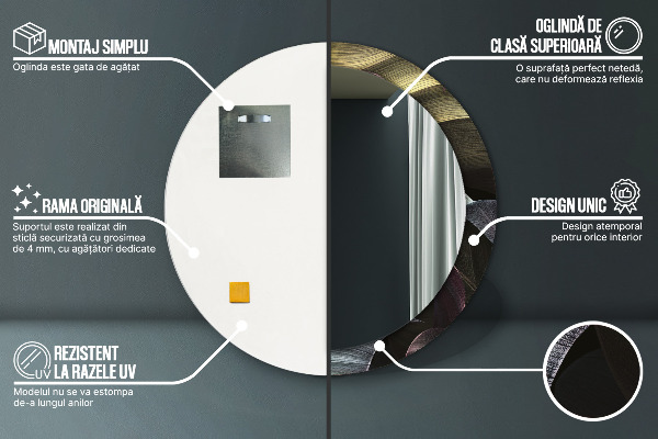 Round wall mirror design Dark tropical leaves