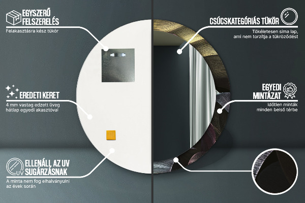 Round wall mirror design Dark tropical leaves