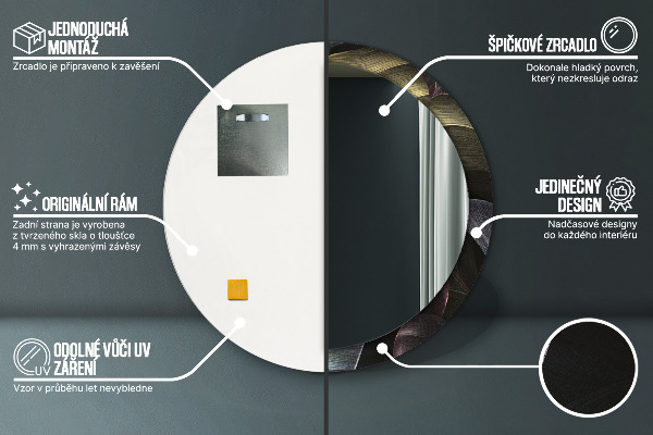 Round wall mirror design Dark tropical leaves