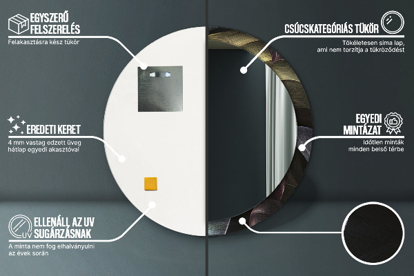 Round wall mirror design Dark tropical leaves