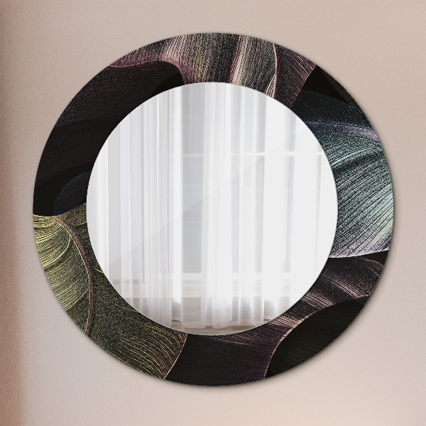 Round wall mirror design Dark tropical leaves