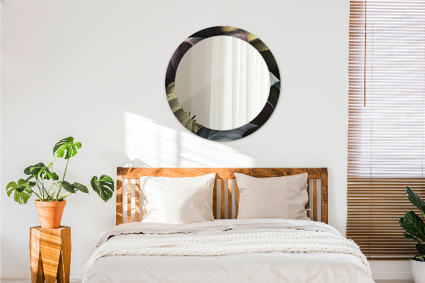 Round wall mirror design Dark tropical leaves