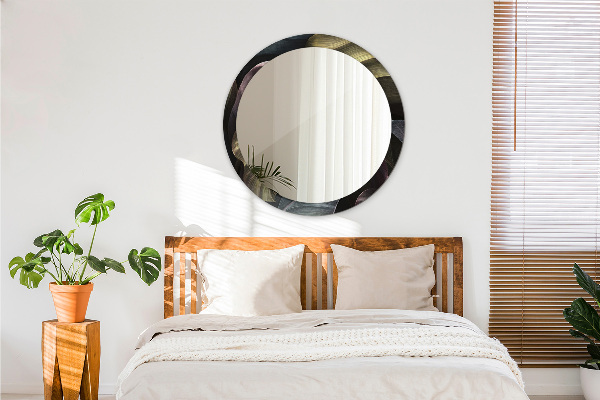Round wall mirror design Dark tropical leaves