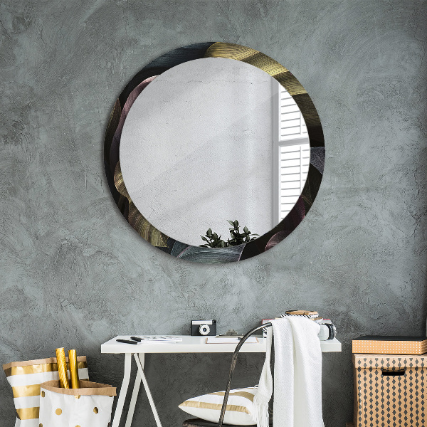 Round wall mirror design Dark tropical leaves