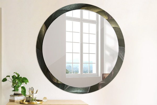 Round wall mirror design Dark tropical leaves