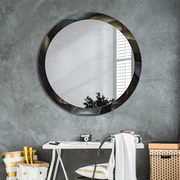 Round wall mirror design Dark tropical leaves