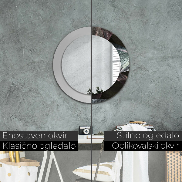 Round wall mirror design Dark tropical leaves