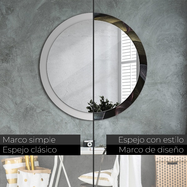 Round wall mirror design Dark tropical leaves