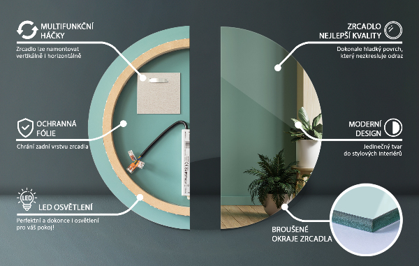 Round bathroom wall mirror 70 cm