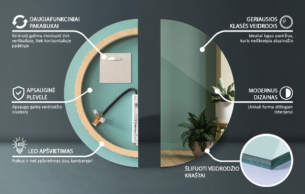 Round bath mirror with lights 80 cm