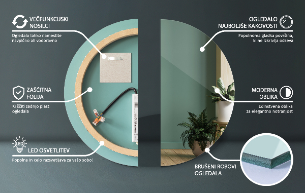 Round light up bathroom wall mirror 90 cm