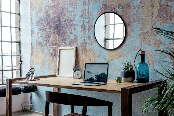 Round living room mirror with black frame 100 cm