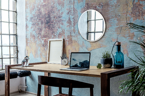 Round living room mirror with white frame 100 cm