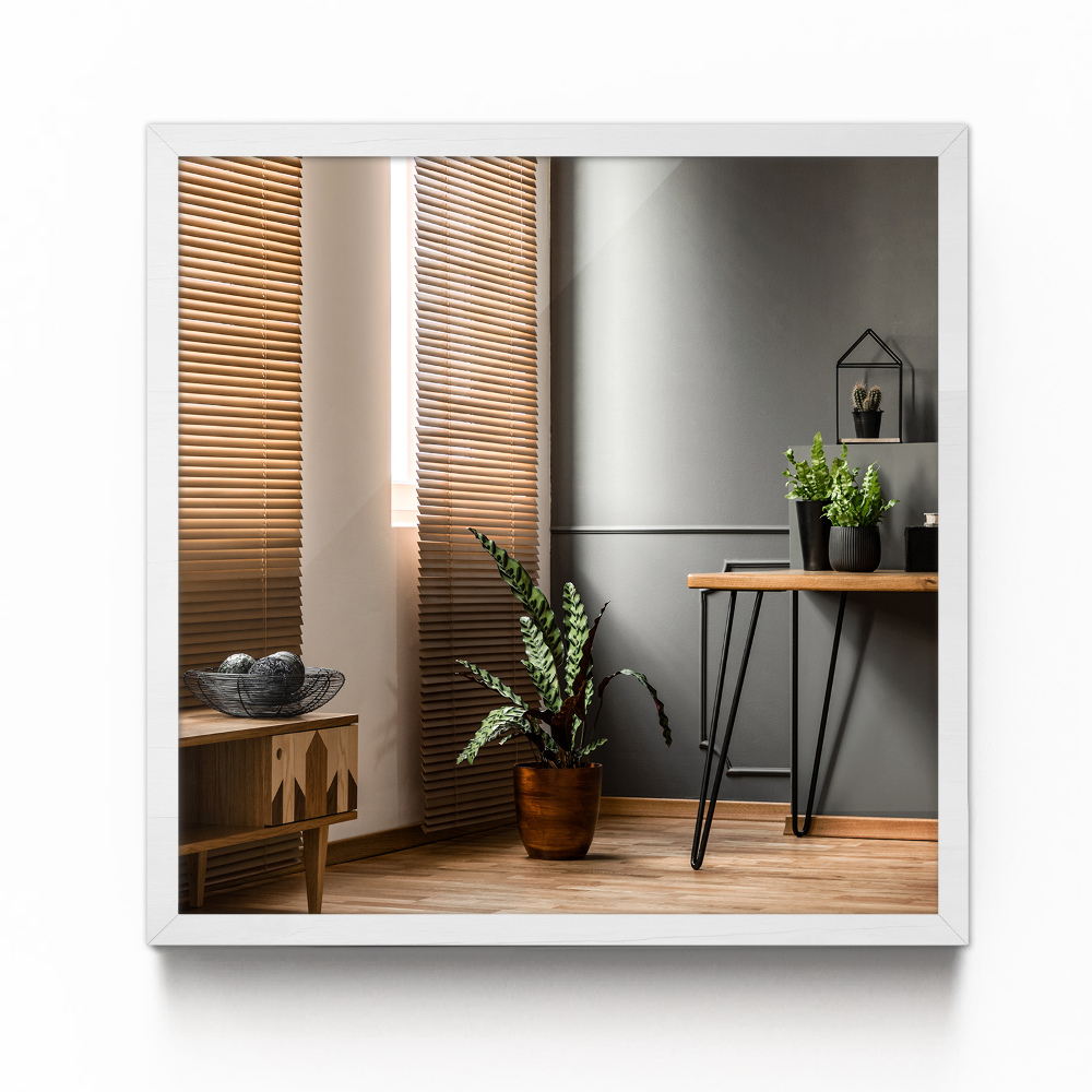 Rectangular white framed mirror 50x50 cm