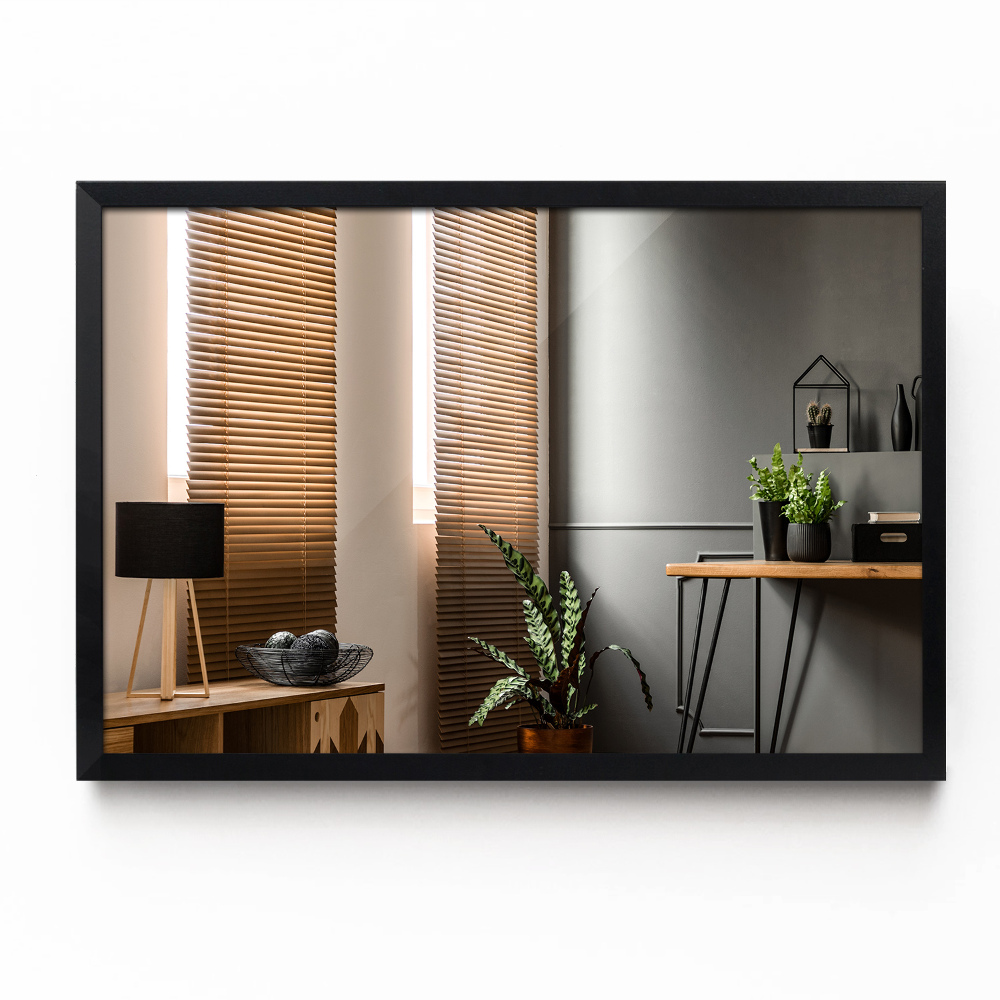 Wall mounted rectangle mirror black frame 60x40 cm