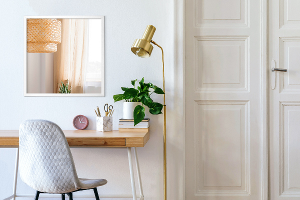 Rectangular bedroom mirror with white frame 100x70 cm