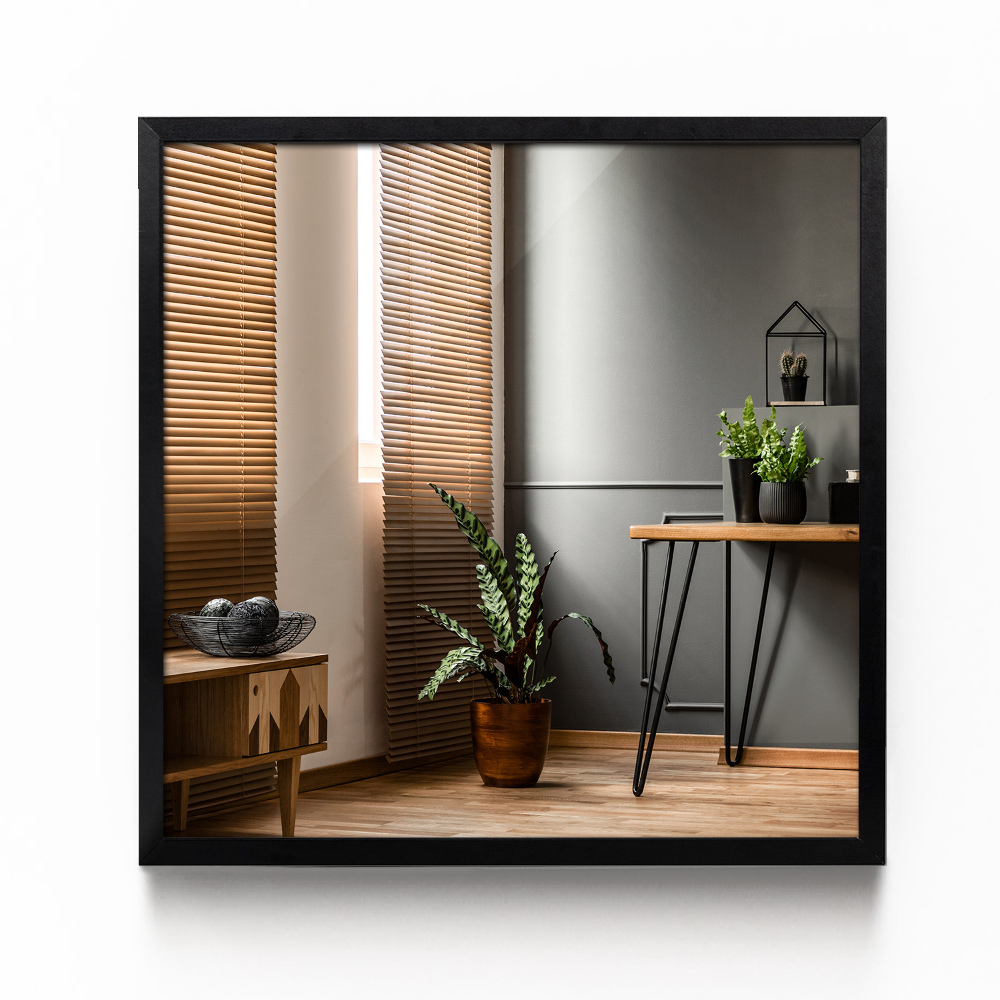 Rectangle living room wall mirror with black frame 50x50 cm