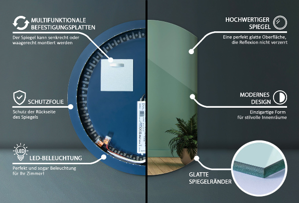 Half moon mirror with led lights 63x70 cm