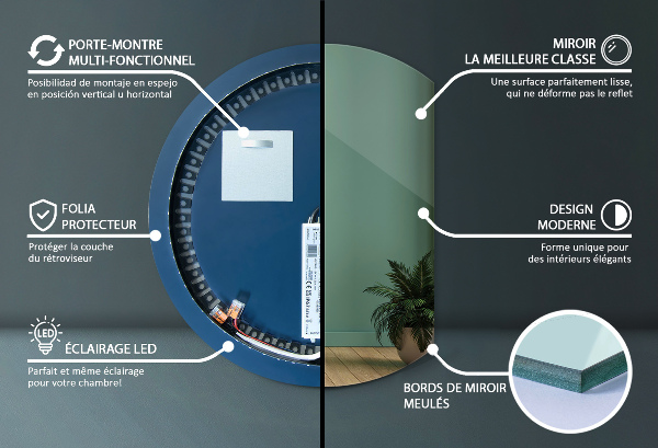 Semicircle mirror with led lights 74x90 cm