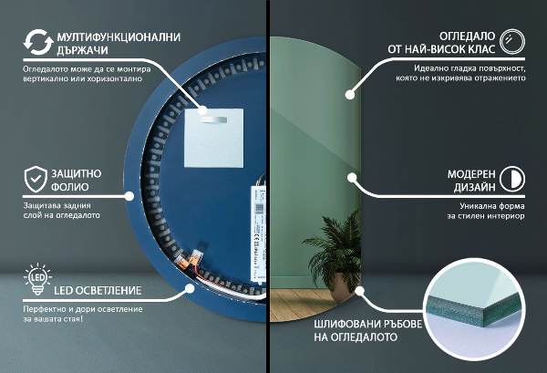 Semicircle mirror with led lights 74x90 cm