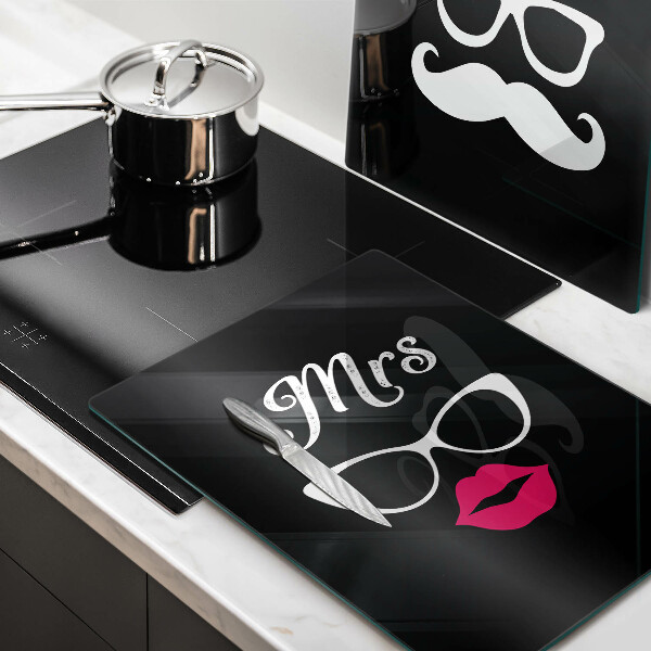 Induction hob cover Mrs. Mr. - inscription, sentence