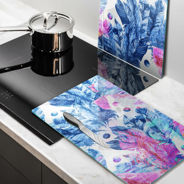 Induction hob cover Illustration of boho feathers