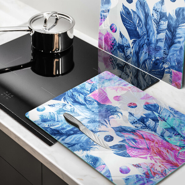 Induction hob cover Illustration of boho feathers