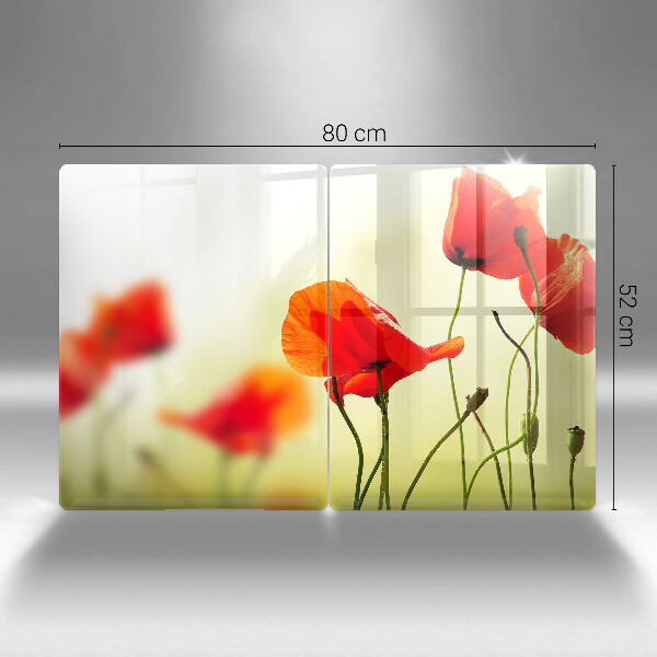 Induction hob cover Red flowers
