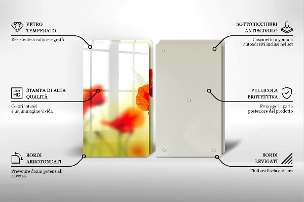 Induction hob cover Red flowers