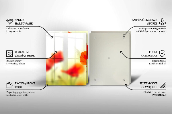 Induction hob cover Red flowers