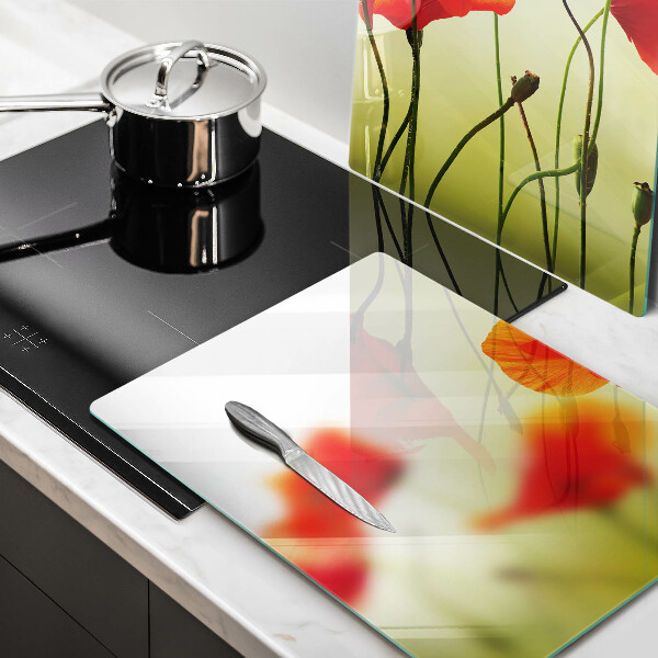 Induction hob cover Red flowers