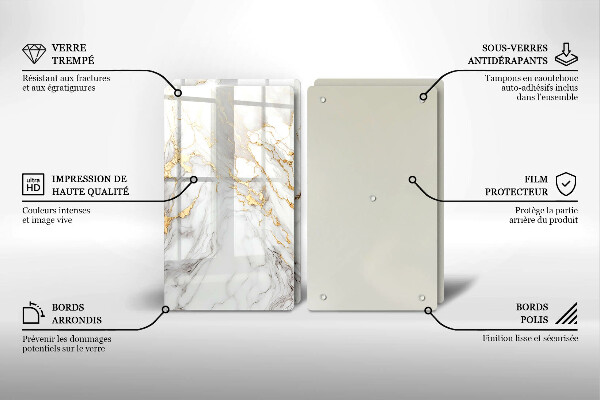 Induction hob cover Light marble with gold