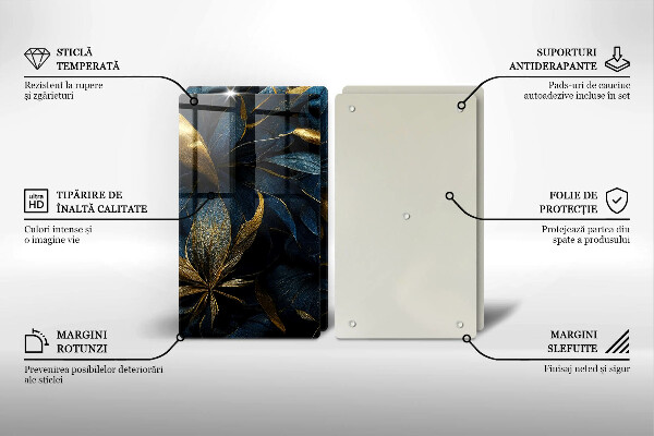 Induction hob cover Decorative leaves with gold