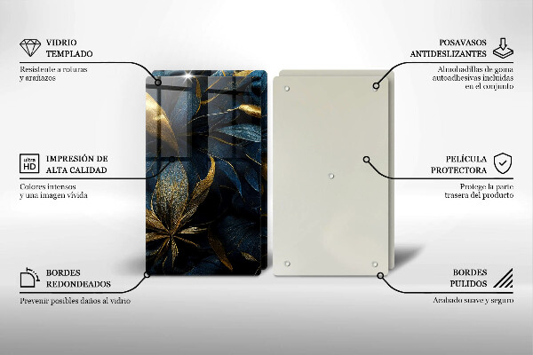 Induction hob cover Decorative leaves with gold