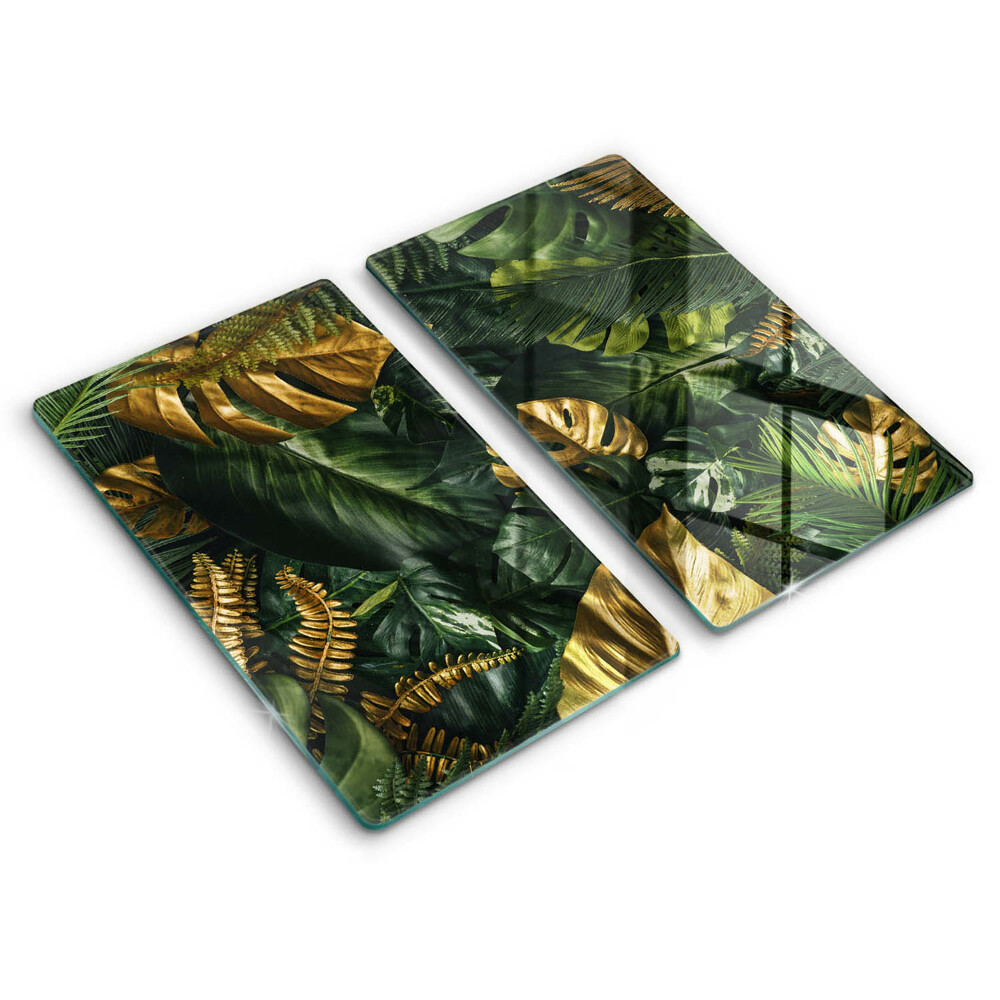 Induction hob cover Monstera golden leaves
