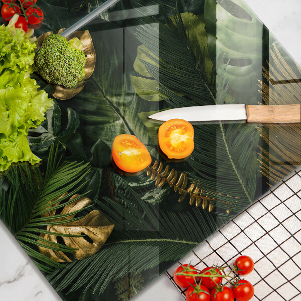 Induction hob cover Monstera golden leaves